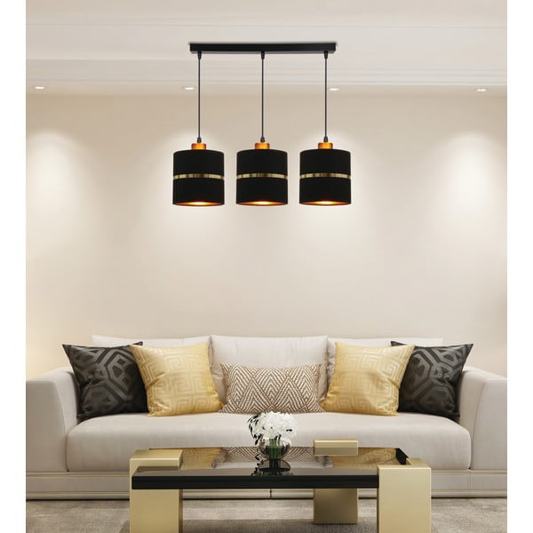 Fekete függőlámpa textil búrával ø 15 cm Assam – Candellux Lighting-image-1