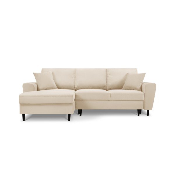 Bézs kordbársony kinyitható tárolóhelyes sarokkanapé (bal oldali-heverő résszel) Kyoto – Cosmopolitan Design