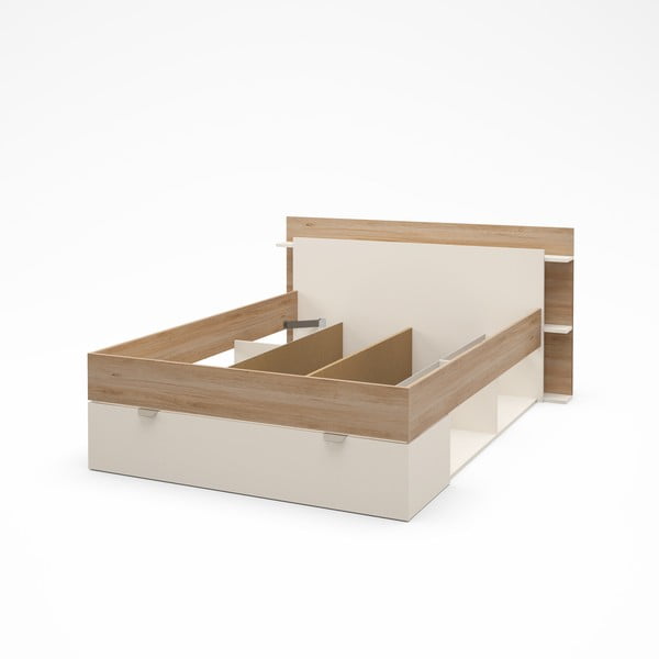 Fehér-natúr színű ágyneműtartós franciaágy ágyrács nélkül, tölgyfa dekorral  140x190 cm Albo – Marckeric-image-3