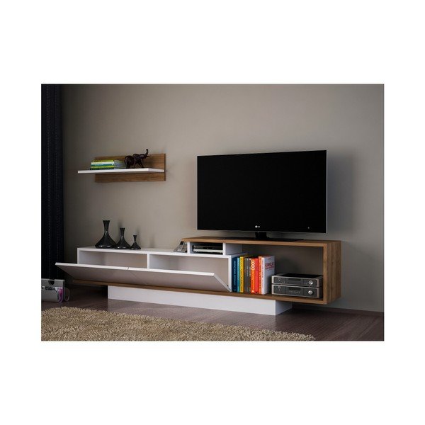 Fehér-natúr színű nappali bútor szett 180x55 cm Asos - Woody Fashion-image-2