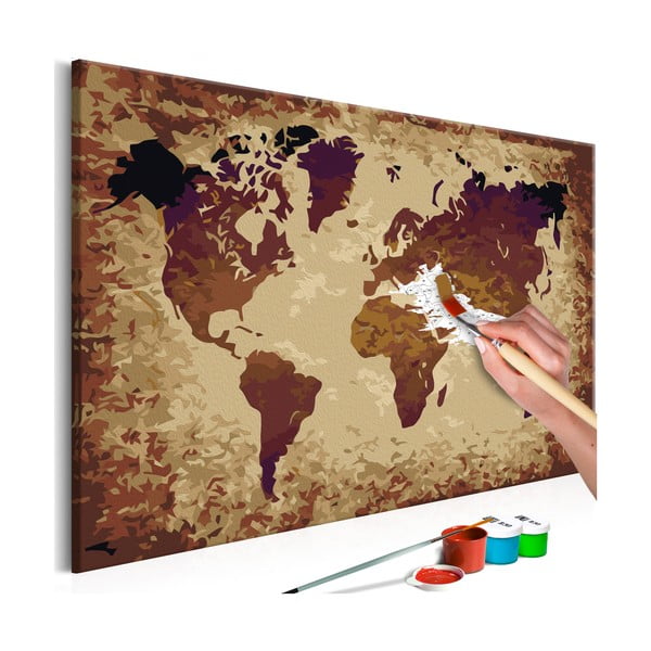 Brown World Map DIY készlet, saját vászonkép festése, 60 x 40 cm - Artgeist