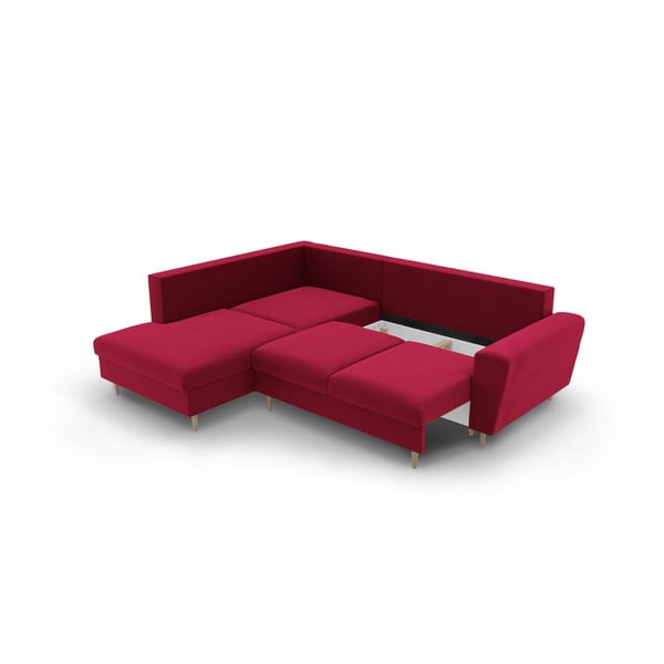 Piros bársony kinyitható tárolóhelyes sarokkanapé (bal oldali-L alakú) Kyoto – Cosmopolitan Design-image-3