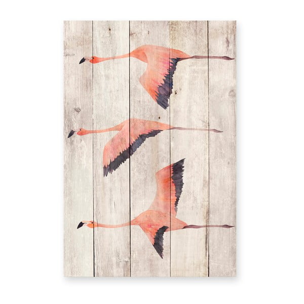 Flying Flamingo fali dekoráció borovi fenyőből, 60 x 40 cm - Madre Selva