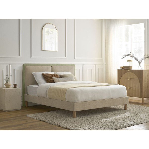 Bézs kárpitozott kárpitozott franciaágy ágyráccsal 180x200 cm Mara – Bobochic Paris-image-1