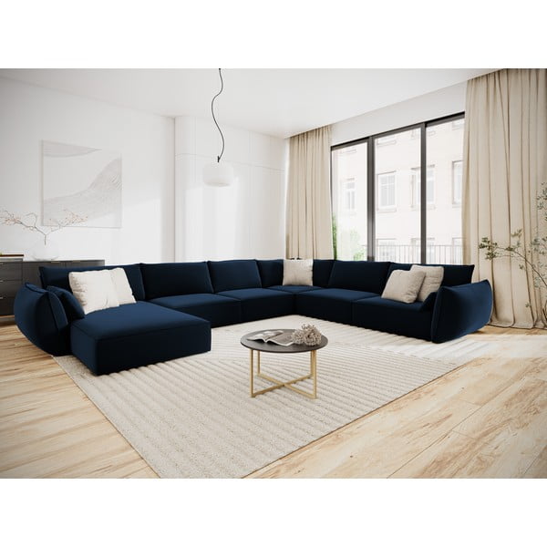 Sötétkék bársony sarokkanapé (jobb oldali-U alakú) Vanda – Mazzini Sofas-image-1