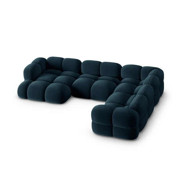 Sötétkék bársony sarokkanapé (jobb oldali-U alakú) Loretto – Cosmopolitan Design