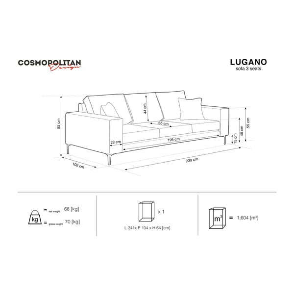 Lugano sötétkék kanapé, 239 cm - Cosmopolitan Design-image-1