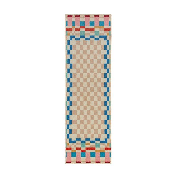 Gyapjúkeverék futószőnyeg 80x300 cm Checkered Border – Flair Rugs