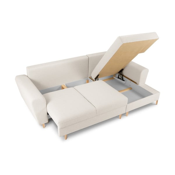 Bézs buklé kinyitható tárolóhelyes sarokkanapé (jobb oldali-heverő résszel) Kyoto – Cosmopolitan Design-image-3
