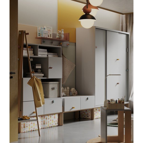 Világosszürke-natúr színű bükkfa gyerek fogas Cube - Pinio-image-2