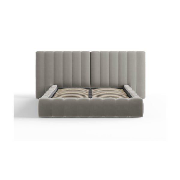 Szürke kárpitozott franciaágy tárolóhellyel, ágyráccsal 160x200 cm Gina – Milo Casa-image-2