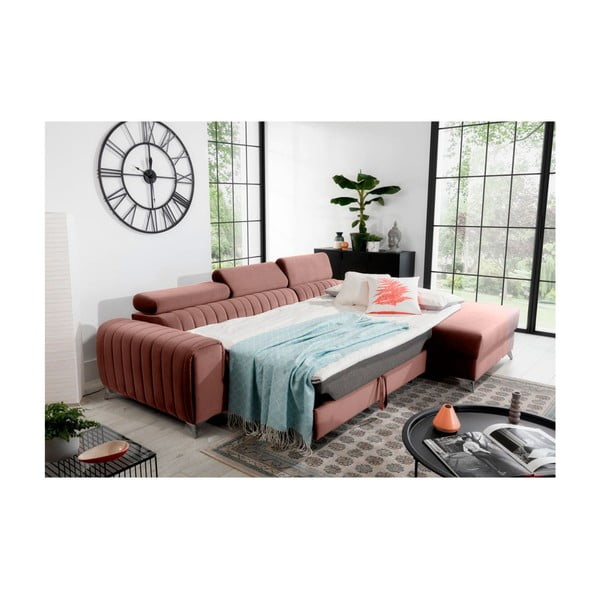 Rózsaszín bársony kinyitható-tárolóhelyes sarokkanapé (jobb oldali-heverő résszel) Grayson – ELTAP-image-4