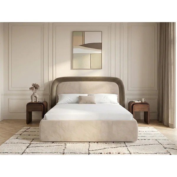 Szürkésbarna kárpitozott ágyneműtartós franciaágy ágyráccsal 160x200 cm Sam – Bobochic Paris-image-1