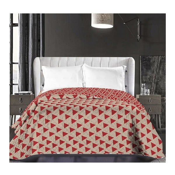 Triangles bézs-piros kétoldalas mikroszálas ágytakaró, 220 x 240 cm - DecoKing