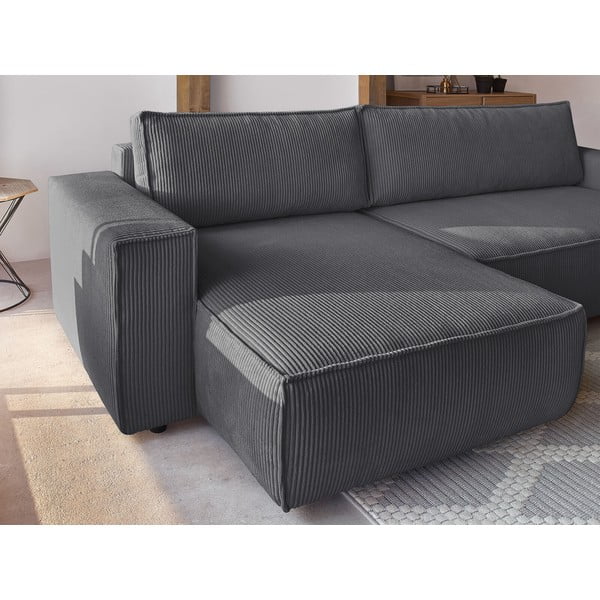 Sötétszürke kordbársony kinyitható sarokkanapé (variálható) Nihad – Bobochic Paris-image-1