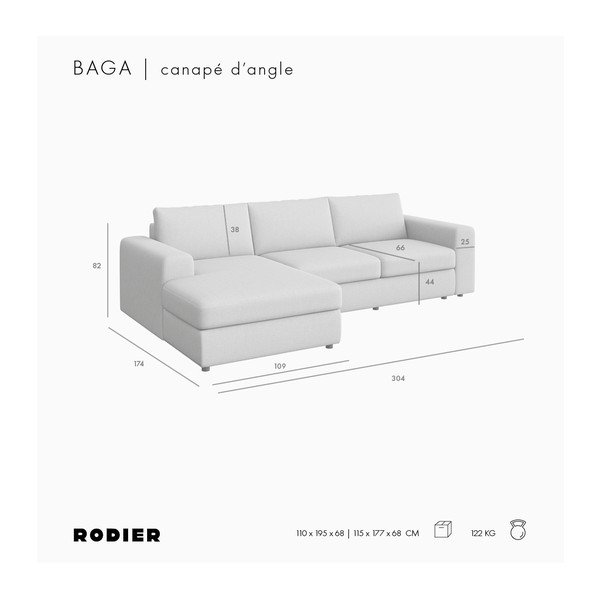 Bézs bársony sarokkanapé (bal oldali-heverő résszel) Baga – Rodier-image-4