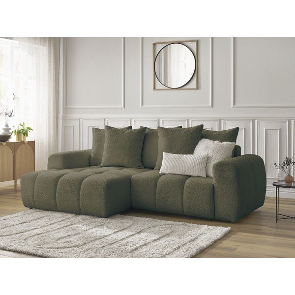 Khaki buklé kinyitható-tárolóhelyes sarokkanapé (bal oldali-heverő résszel) Roxelane – Bobochic Paris-image-4