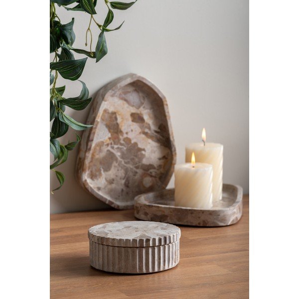 Világosbarna dekoratív kő tárolódoboz ø 15x6 cm Marble – PT LIVING-image-1