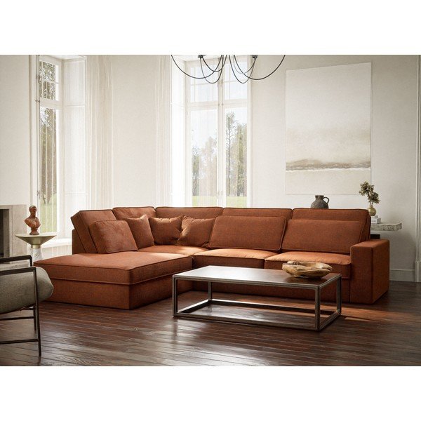 Rézszínű zsenília sarokkanapé (bal oldali-L alakú) Kirou – Maison de Rêve-image-1