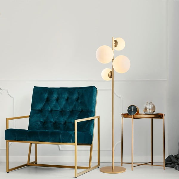 Fehér-sárgaréz színű állólámpa üveg búrával (magasság 162 cm) Fazli – Opviq lights-image-1