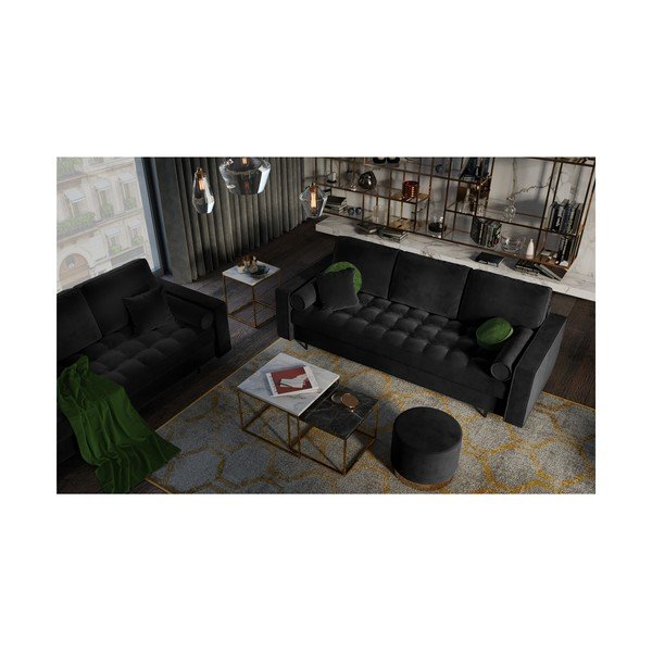 Santo fekete kinyitható bársonykanapé - Milo Casa-image-1