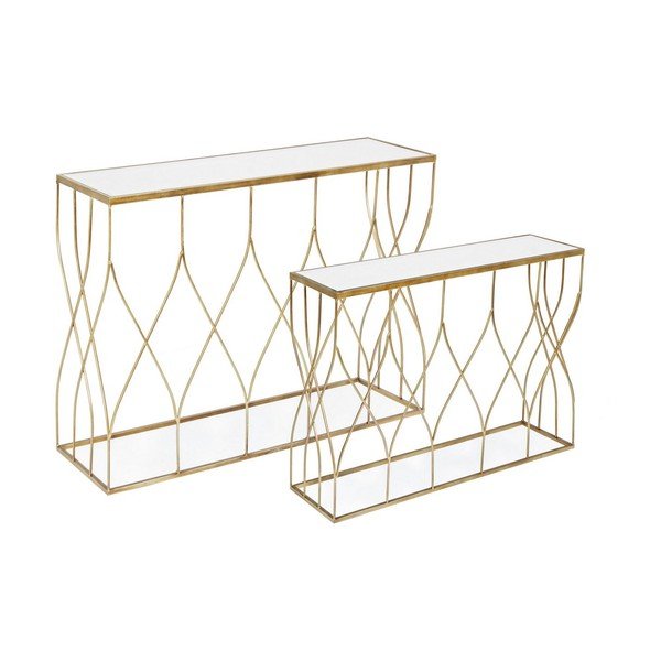Aranyszínű konzolasztal szett 2 db-os üveg asztallappal 33x104 cm Elenor – Bizzotto-image-2