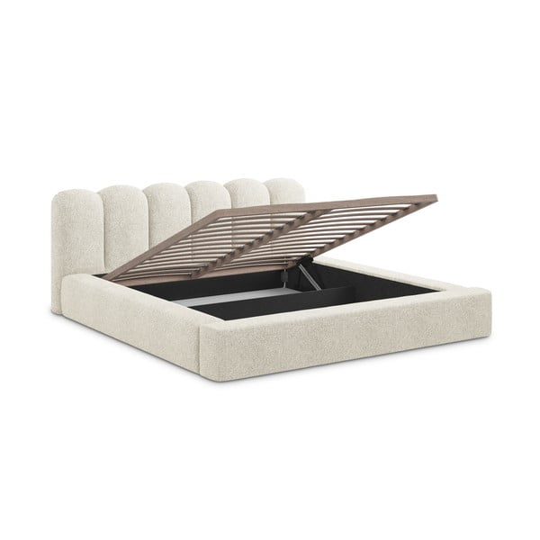 Bézs kárpitozott ágyneműtartós franciaágy ágyráccsal 160x200 cm Mano – Makamii-image-2