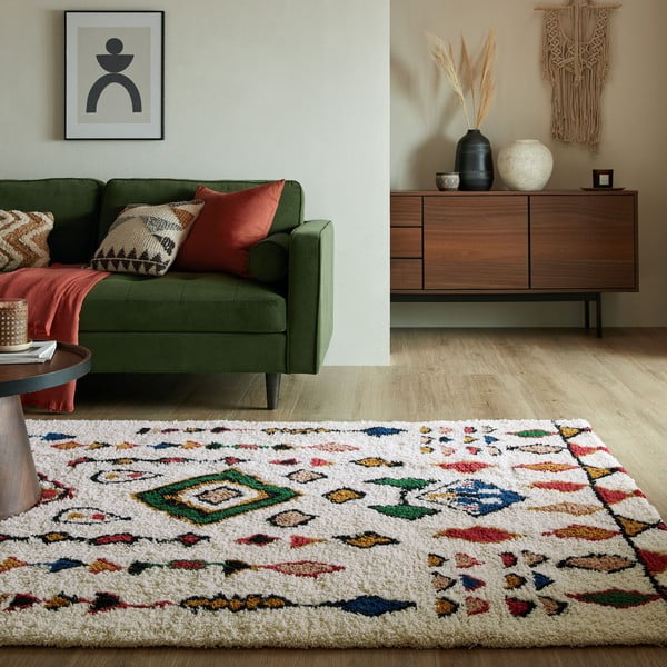 Krémszínű kézi szövésű gyapjú szőnyeg 120x170 cm Moroccan Fes – Flair Rugs-image-1
