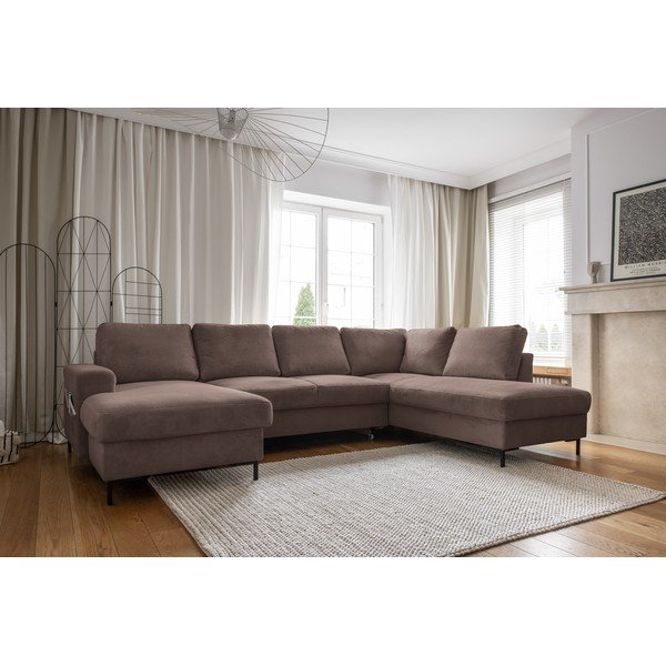 Barna kordbársony kinyitható sarokkanapé (jobb oldali) Lofty Lilly – Miuform-image-3