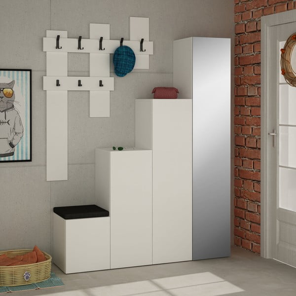 Up fehér előszobaszekrény és fali akasztó szett - Homitis-image-3