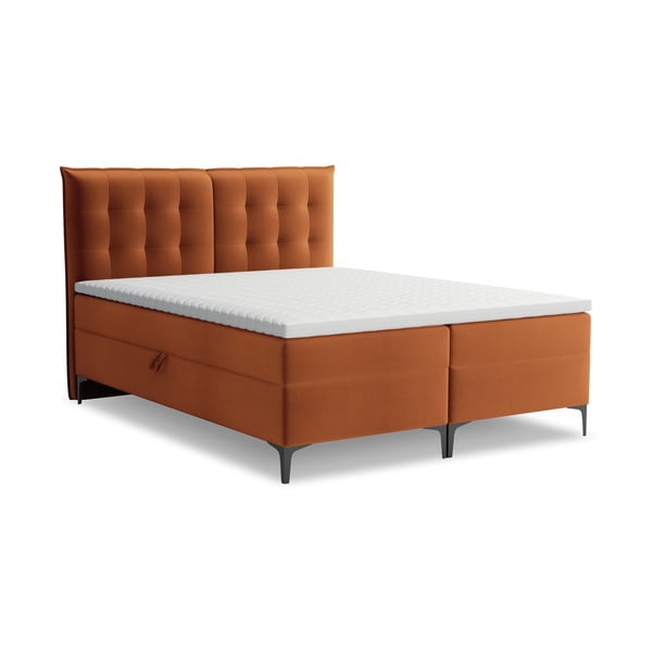 Terrakotta színű ágyneműtartós boxspring ágy 140x200 cm Mikana – Makamii