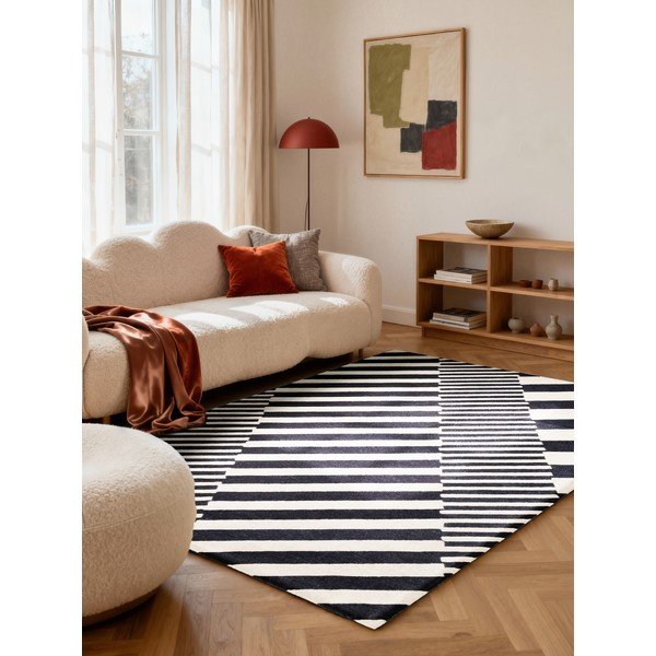 Fekete-fehér kézi szövésű gyapjú szőnyeg 120x180 cm Stryve Flux – Elle Decoration-image-1