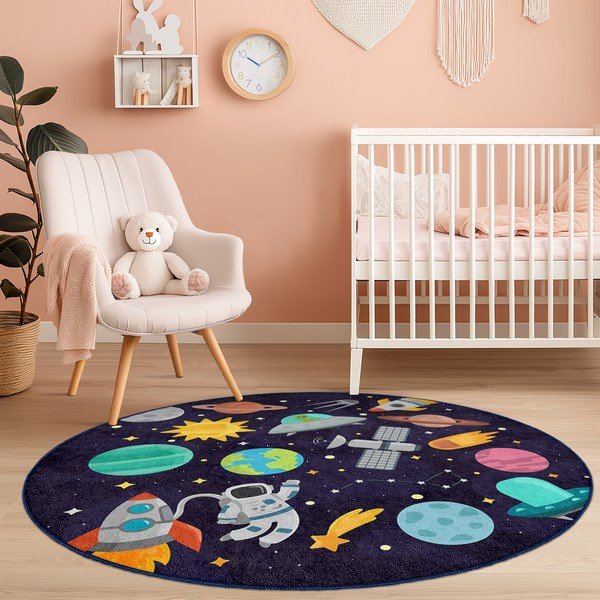 Sötétkék mosható gyerek játszószőnyeg ø120 cm Into The Space – Mila Home-image-3