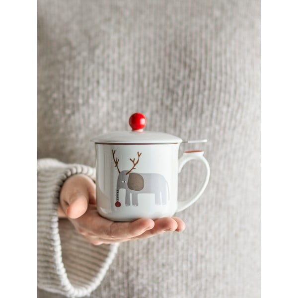 Krémszínű agyagkerámia bögre karácsonyi mintával, szűrővel 300 ml Valentin – Bloomingville-image-2