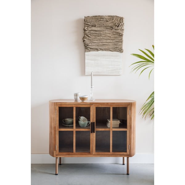 Natúr színű kaucsukfa tálalószekrény 100x80x38 cm Yaz – White Label-image-1