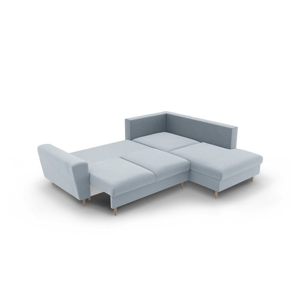 Világoskék bársony kinyitható tárolóhelyes sarokkanapé (jobb oldali-L alakú) Kyoto – Cosmopolitan Design-image-4