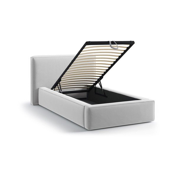 Ezüstszínű kárpitozott ágyneműtartós egyszemélyes ágy ágyráccsal 90x200 cm Jodie – Micadoni -image-1