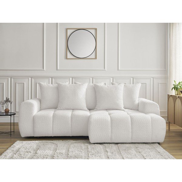 Fehér buklé kinyitható-tárolóhelyes sarokkanapé (jobb oldali-heverő résszel) Roxelane – Bobochic Paris-image-1