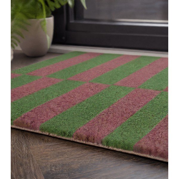 Kókuszrost lábtörlő 40x60 cm Pink & Green Half Stripes – Artsy Doormats-image-3