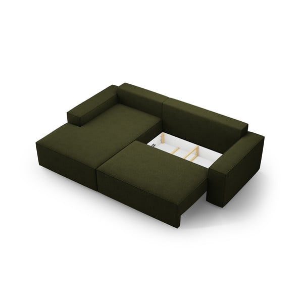 Sötétzöld buklé kinyitható sarokkanapé (bal oldali) Jodie – Micadoni Home-image-4