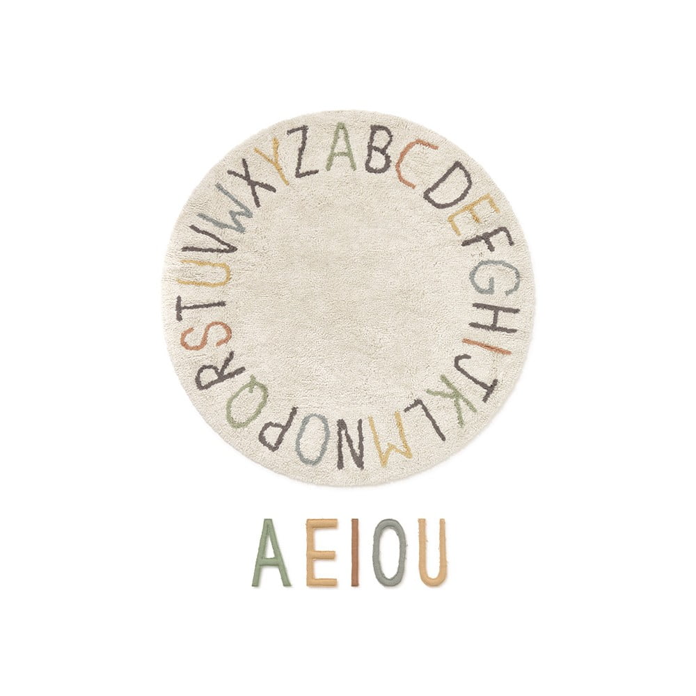 Krémszínű pamut gyerek játszószőnyeg ø120 cm ABC Color and Letters – Lorena Canals