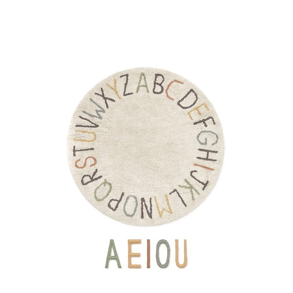 Krémszínű pamut gyerek játszószőnyeg ø120 cm ABC Color and Letters – Lorena Canals