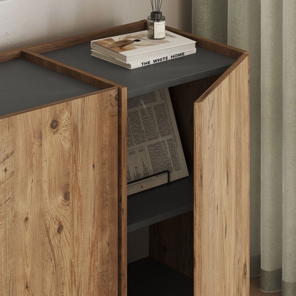 Natúr színű komód kábellyukkal borovi fenyő dekorral 180x80x45 cm Dorma – Kalune Design-image-4