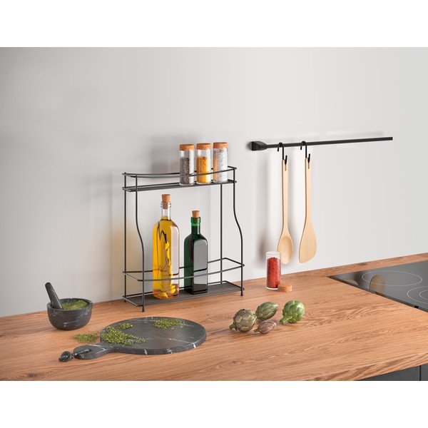 Balsamico Lava fekete kétszintes kiegészítő konyhai polc - Metaltex-image-1