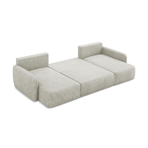 Krémszínű zsenília kinyitható-tárolóhelyes sarokkanapé  (U alakú) Lilo – Makamii-image-4