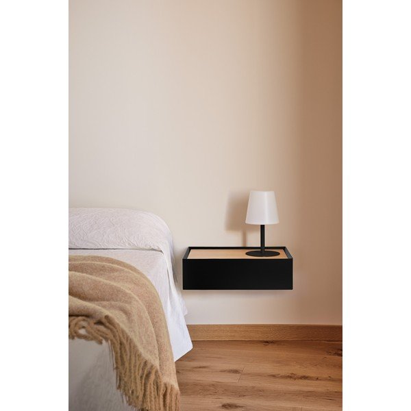 Fekete függő éjjeliszekrény tölgyfa dekoros asztallappal Arista – Teulat-image-1