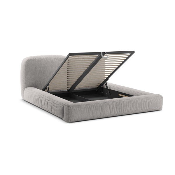 Világosszürke kárpitozott ágyneműtartós franciaágy ágyráccsal 180x200 cm Martina – Micadoni -image-2