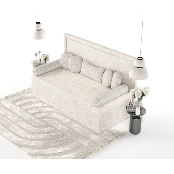 Krémszínű kárpitozott egyszemélyes ágy 90x200 cm Scala – Maison de Rêve-image-3