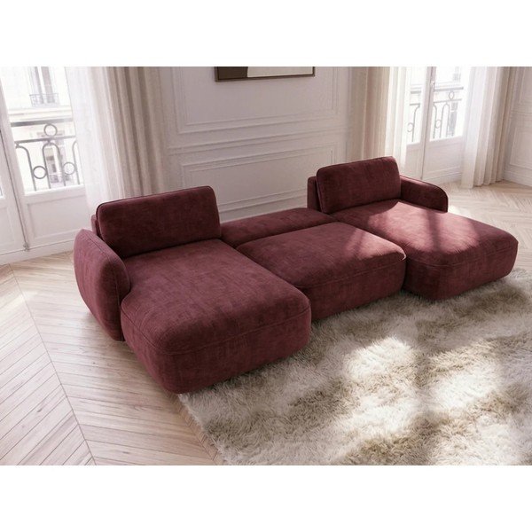 Piros bársony kinyitható-tárolóhelyes (U alakú) sarokkanapé Celeste – Bobochic Paris-image-3