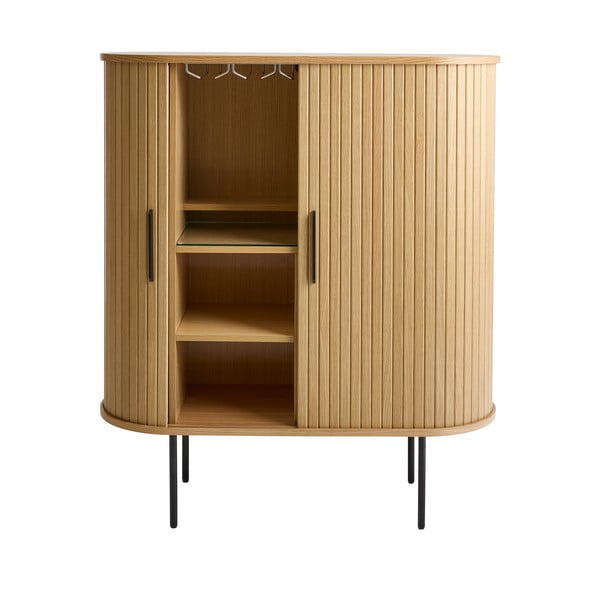 Natúr színű bortartó szekrény tolóajtóval, tölgyfa dekorral 100x118x40 cm Nola – Unique Furniture-image-2